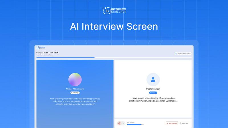 Interview Screener- recruiting platform application interface and features